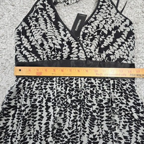Express Dress Medium Black White Silk Mini Halter Babydoll Y2K Fairy Whimsigoth - Picture 15 of 16